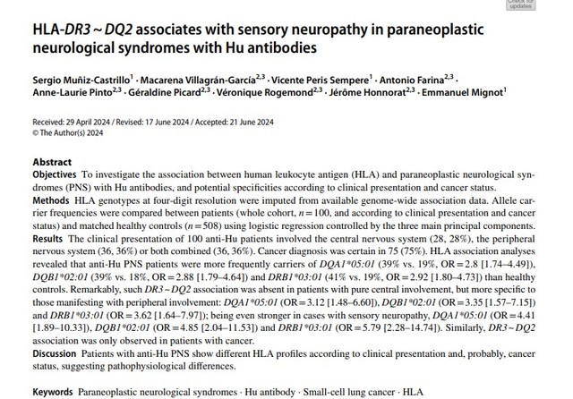 Juillet 2024 - Article: HLA-DR3 ~ DQ2 associates with sensory neuropathy...