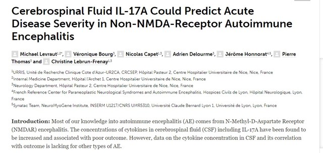 May 2021- Article: Cerebrospinal Fluid IL-17A Could Predict...
