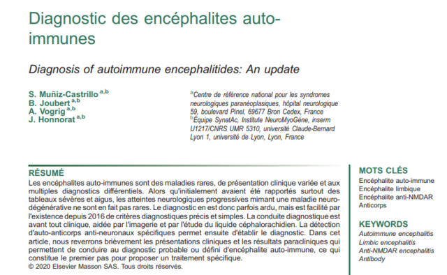 August 2020 - Article: Diagnostic des encéphalites auto-immunes