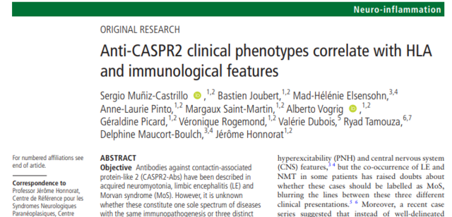 Juillet 2020 - Article: Anti-CASPR2 clinical phenotypes correlate...