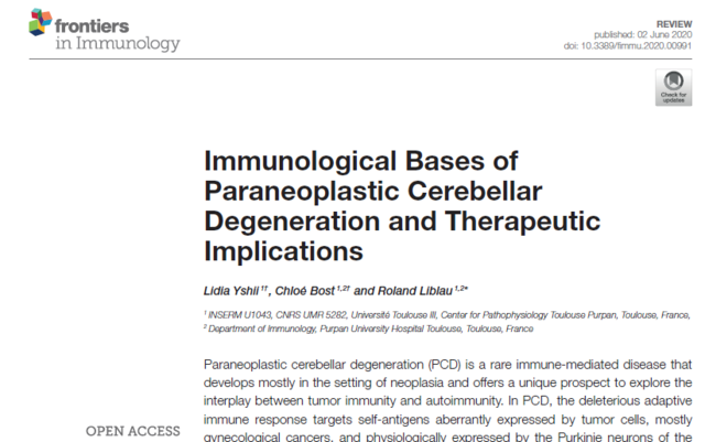 Juin 2020 - Revue: Immunological bases of paraneoplastic cerebellar...