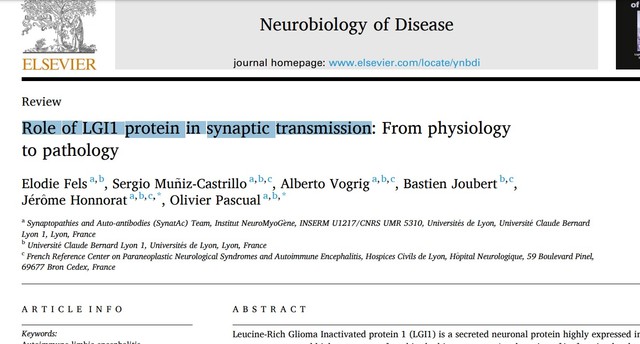 Novembre 2021 - Revue: Role of LGI1 protein in synaptic transmission...