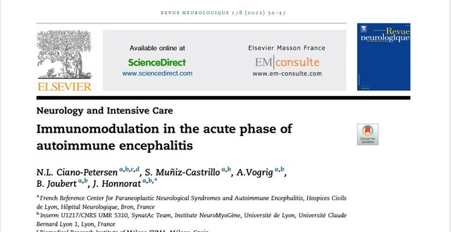 Janvier 2022 - Revue: Immunomodulation in the acute phase of autoimmune encephalitis